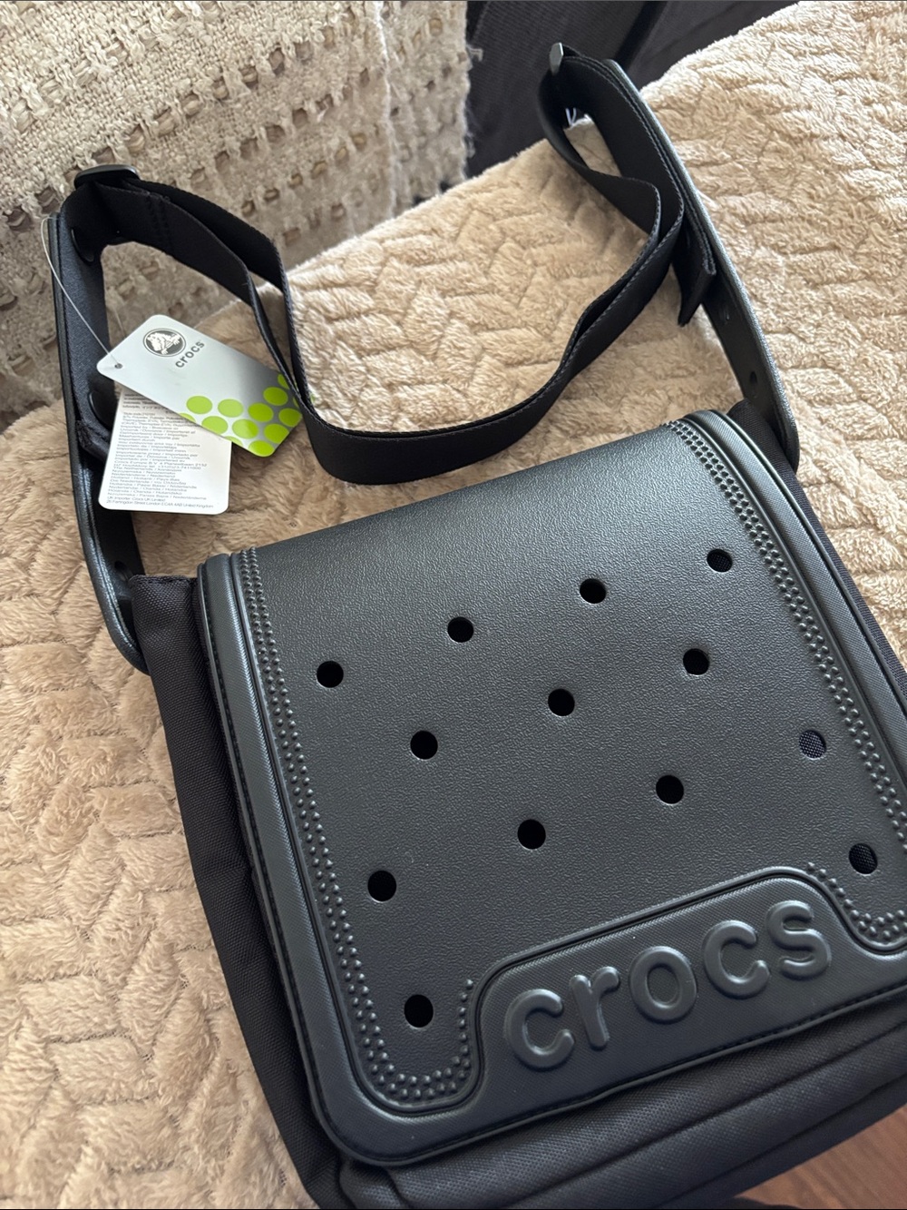 CROCS Black Men's Crossbody Messenger Bag with Perforated Flap
